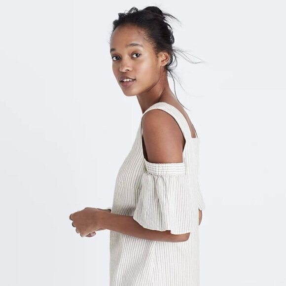 Madewell White Striped Cold Shoulder Square Neck Shift Dress - Medium - Picture 4 of 4